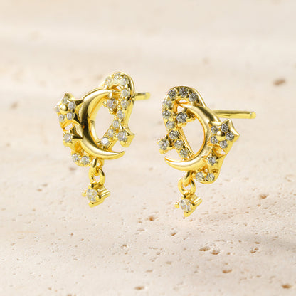 Moon & Star Sparkle Stud Earrings Sterling Silver