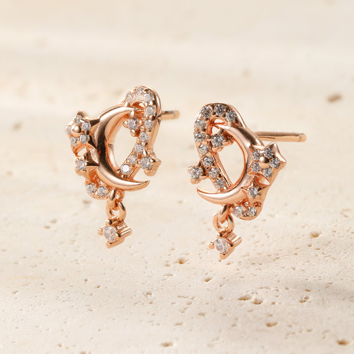 Moon & Star Sparkle Stud Earrings Sterling Silver