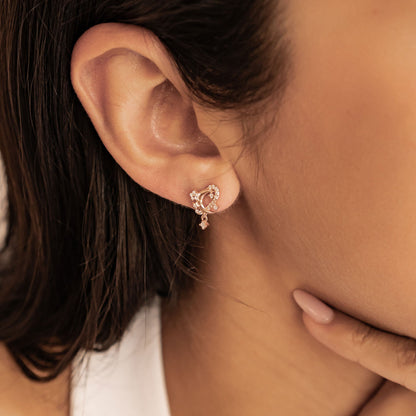 Moon & Star Sparkle Stud Earrings Sterling Silver