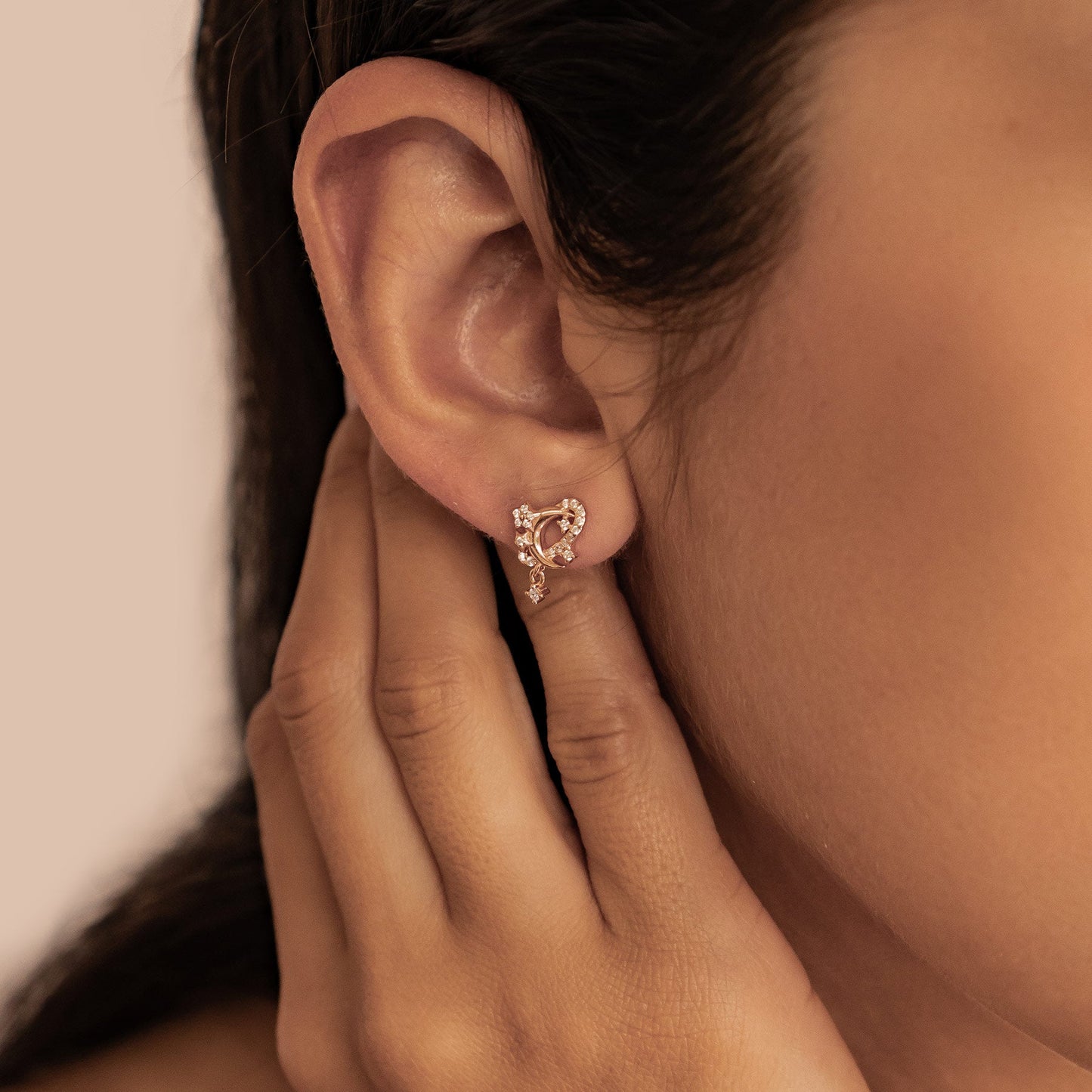 Moon & Star Sparkle Stud Earrings Sterling Silver