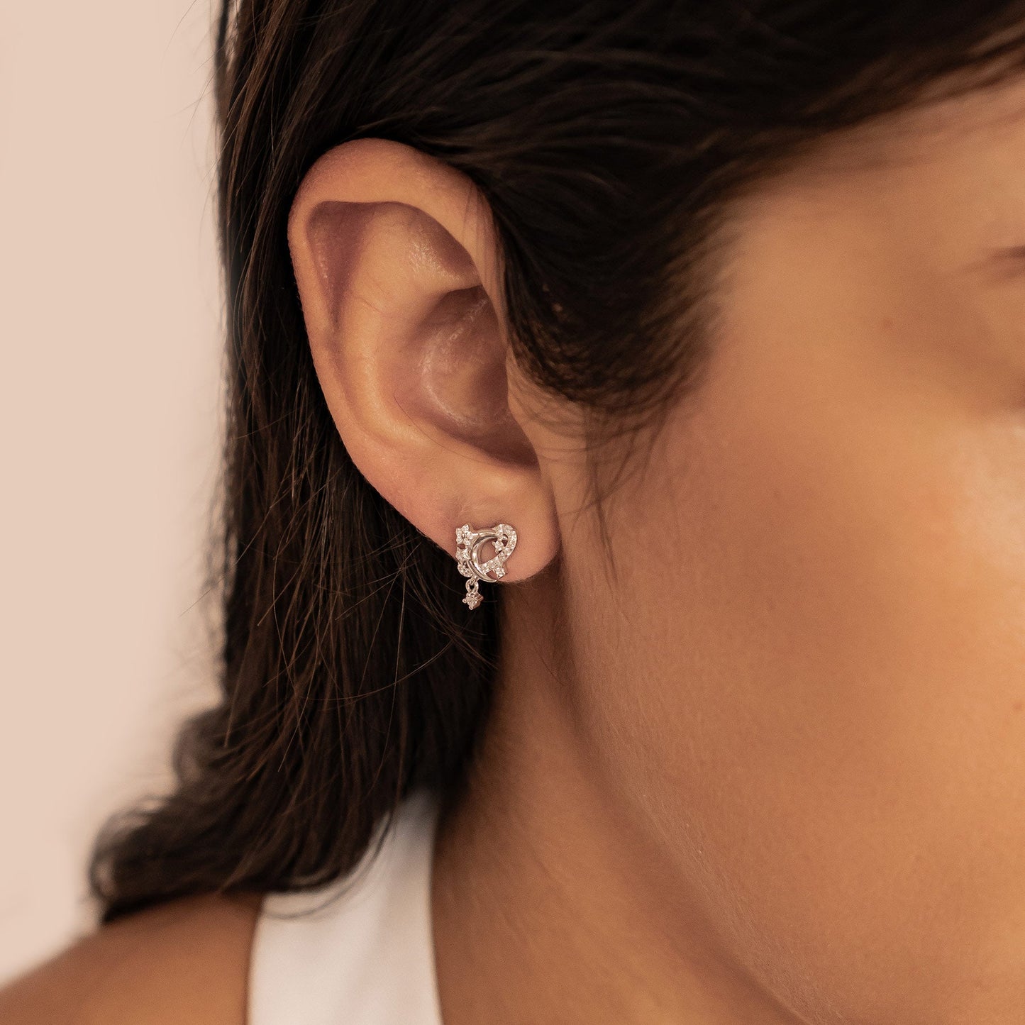 Moon & Star Sparkle Stud Earrings Sterling Silver