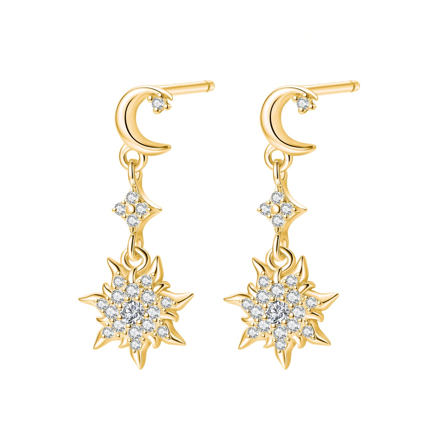 Moon & Sun Drop Earrings Sterling Silver