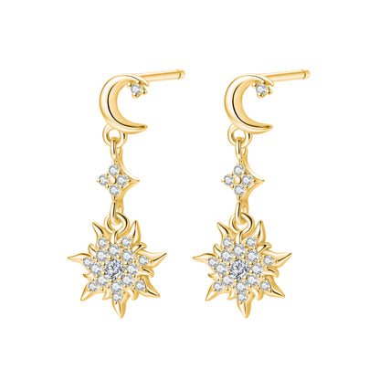 Moon & Sun Drop Earrings Sterling Silver