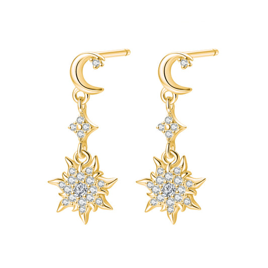 Moon & Sun Drop Earrings Sterling Silver