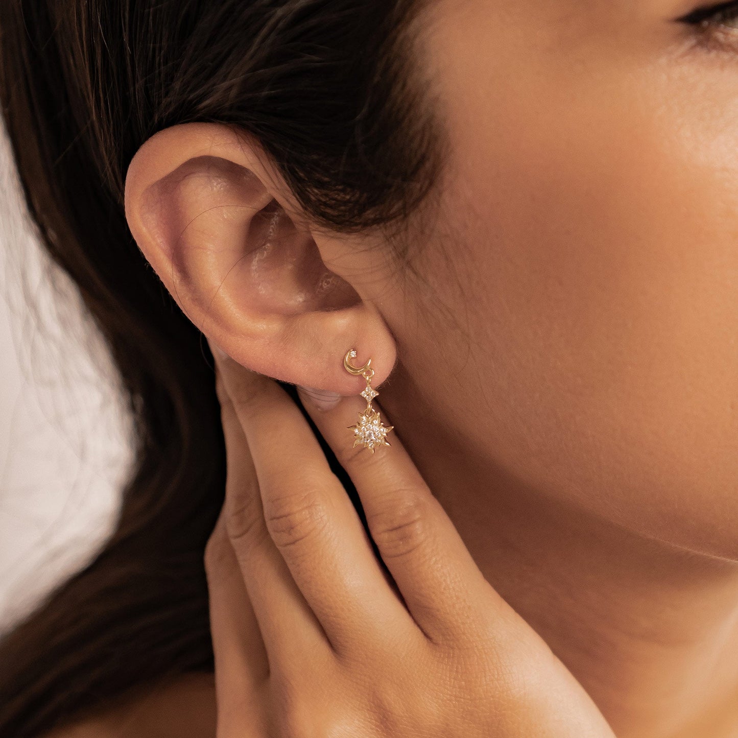 Moon & Sun Drop Earrings Sterling Silver