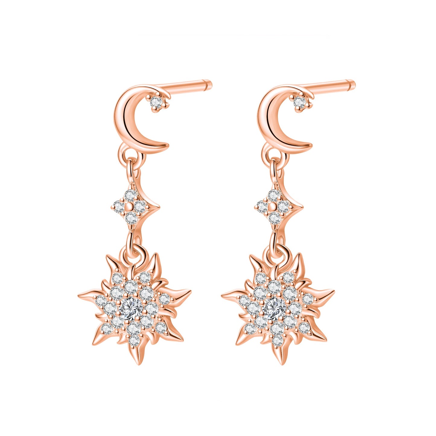 Moon & Sun Drop Earrings Sterling Silver