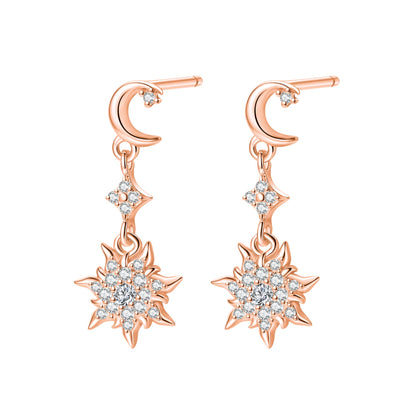 Moon & Sun Drop Earrings Sterling Silver