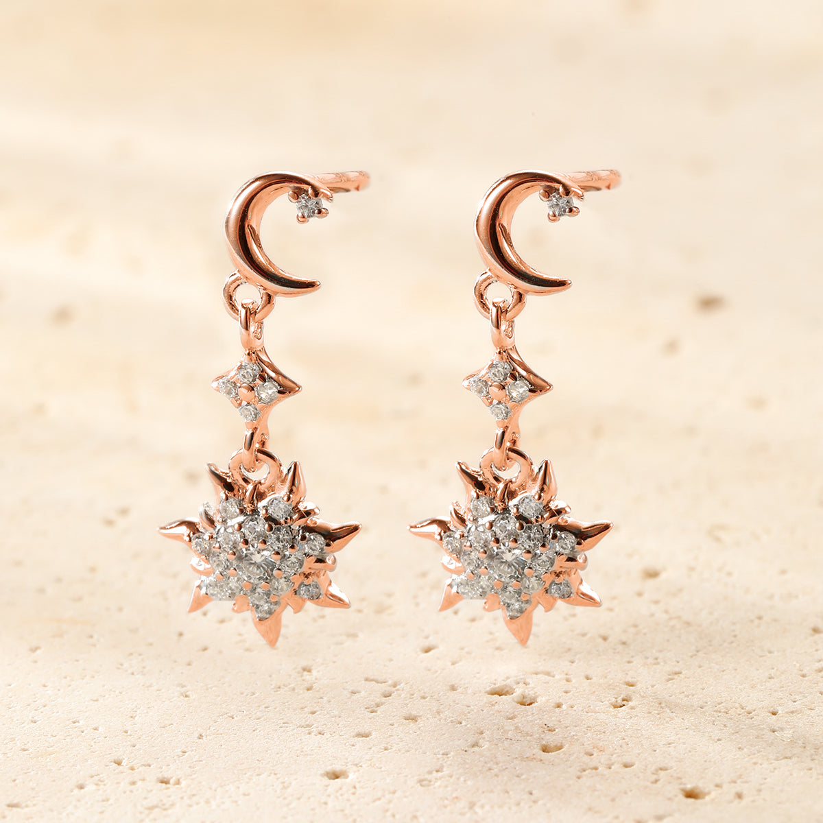 Moon & Sun Drop Earrings Sterling Silver