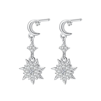 Moon & Sun Drop Earrings Sterling Silver