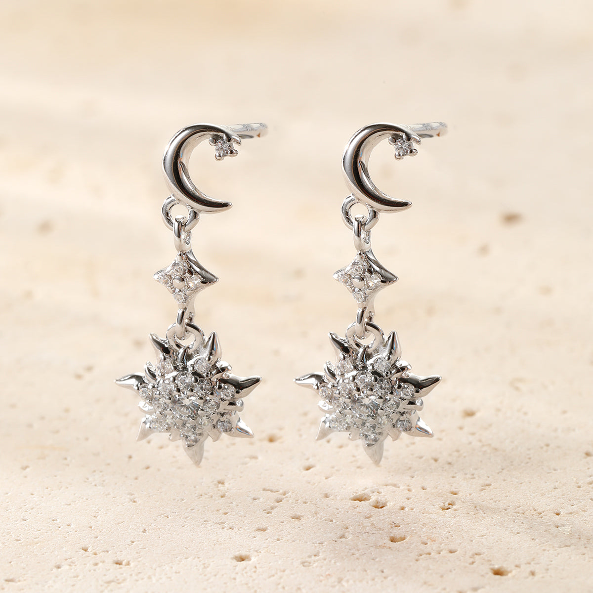 Moon & Sun Drop Earrings Sterling Silver