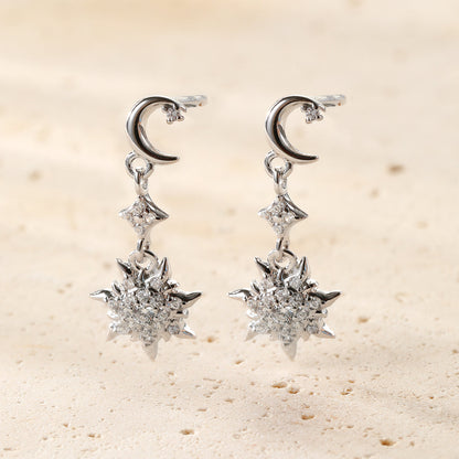 Moon & Sun Drop Earrings Sterling Silver