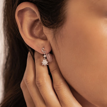 Moon & Sun Drop Earrings Sterling Silver