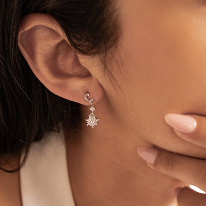 Moon & Sun Drop Earrings Sterling Silver