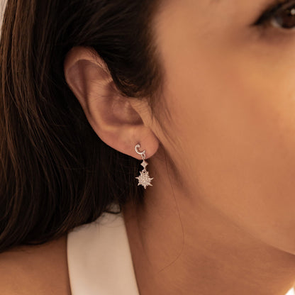Moon & Sun Drop Earrings Sterling Silver