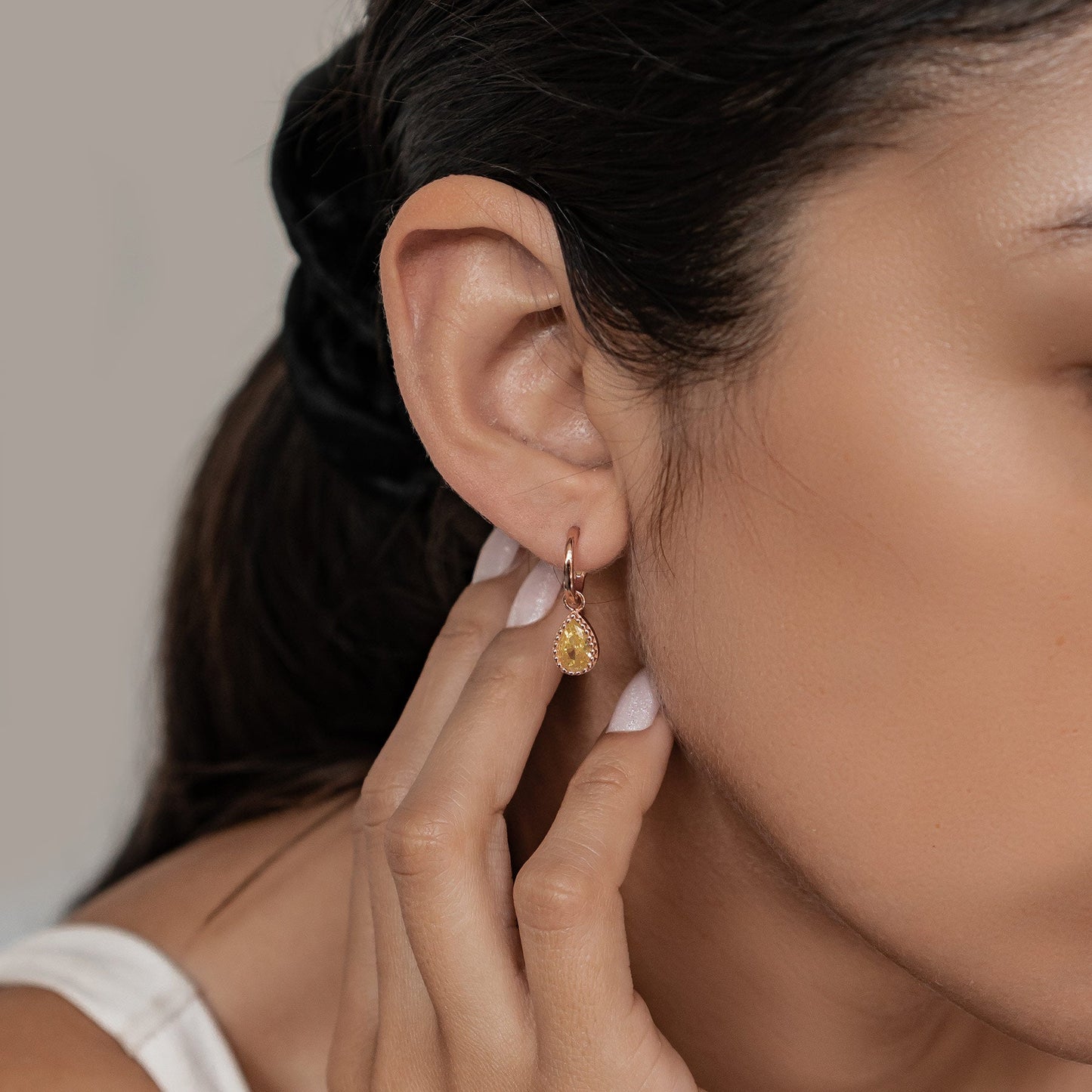 November Topaz Birthstone Hoop Earrings Sterling Silver