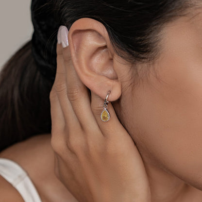 November Topaz Birthstone Hoop Earrings Sterling Silver