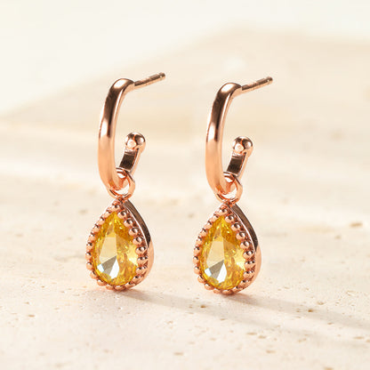 November Topaz Birthstone Hoop Earrings Sterling Silver