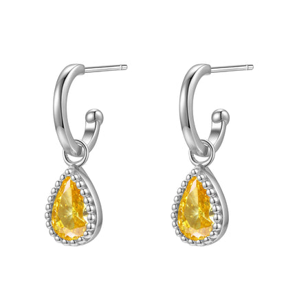 November Topaz Birthstone Hoop Earrings Sterling Silver