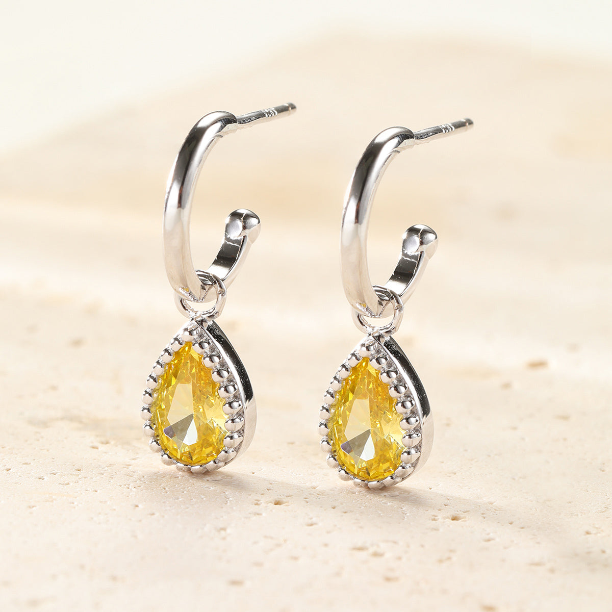 November Topaz Birthstone Hoop Earrings Sterling Silver