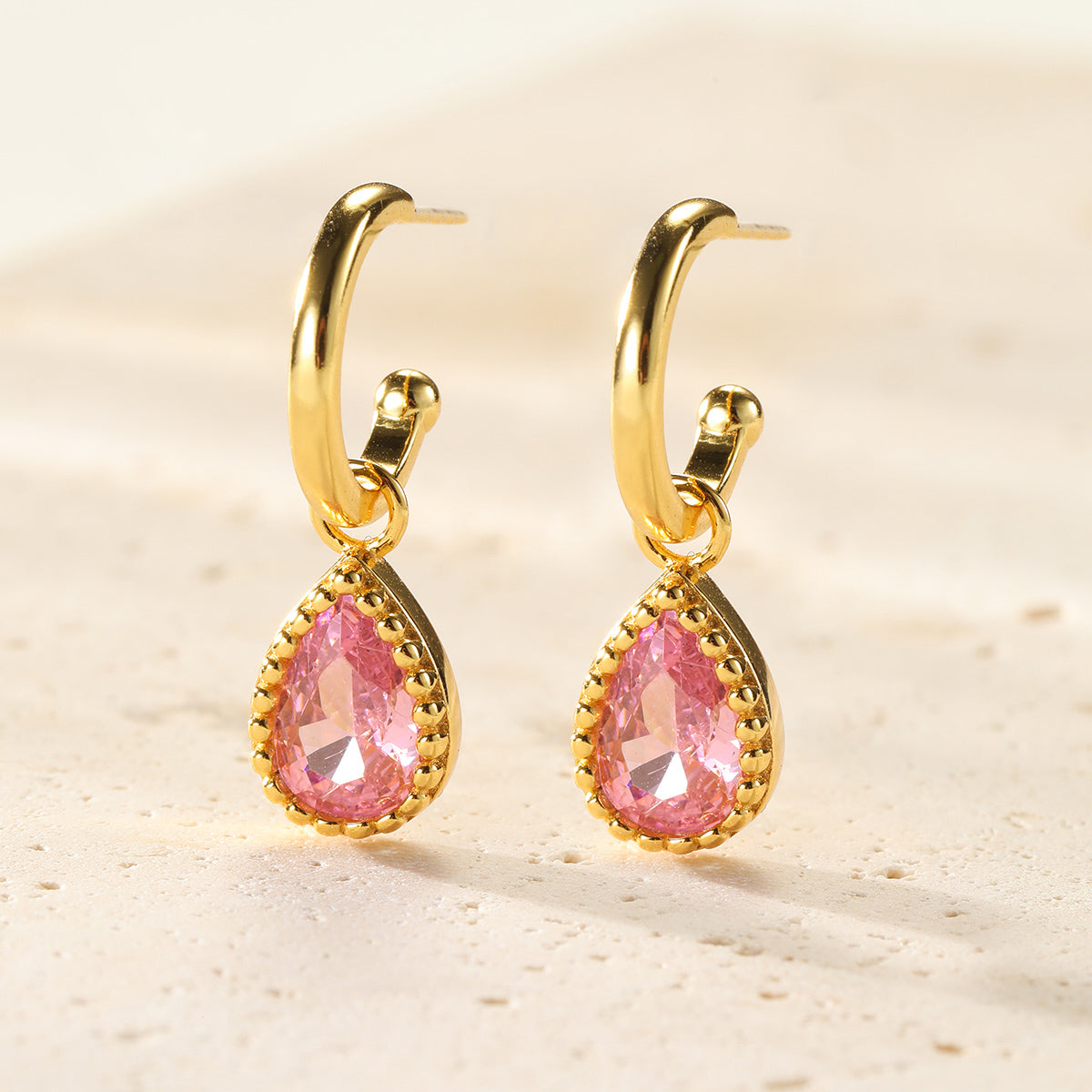 October Tourmaline Birthstone Hoop Earrings Sterling Silver