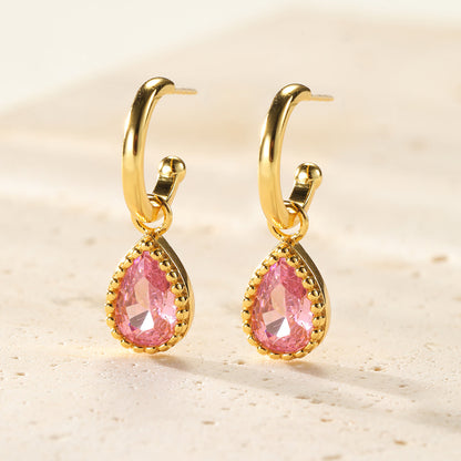 October Tourmaline Birthstone Hoop Earrings Sterling Silver