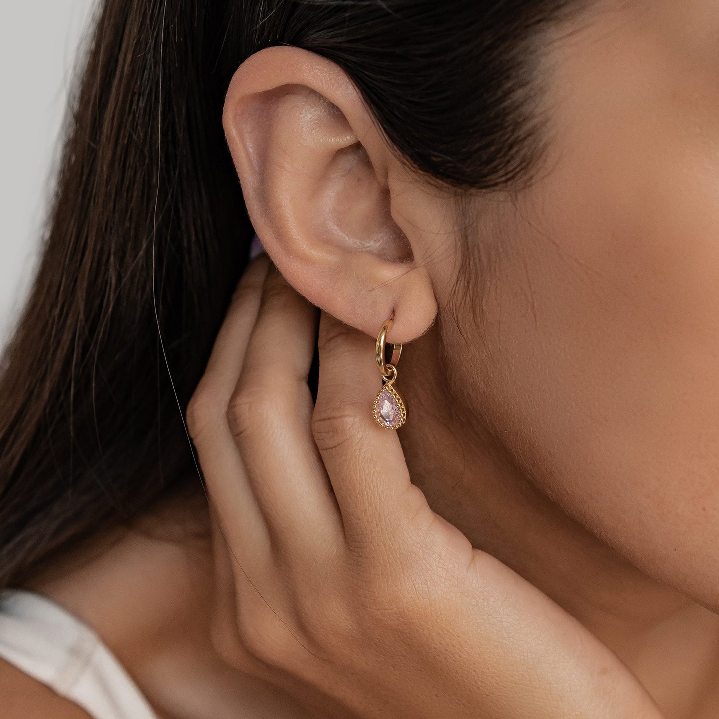 October Tourmaline Birthstone Hoop Earrings Sterling Silver