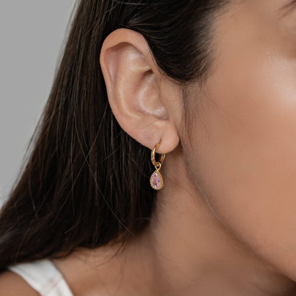 October Tourmaline Birthstone Hoop Earrings Sterling Silver