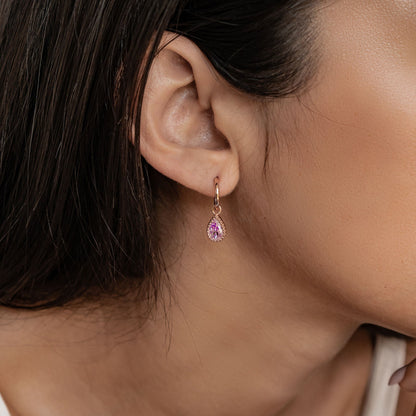 October Tourmaline Birthstone Hoop Earrings Sterling Silver