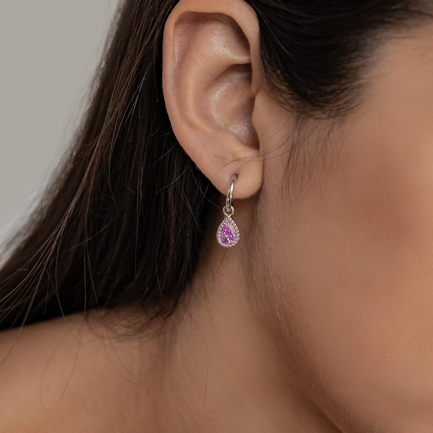 October Tourmaline Birthstone Hoop Earrings Sterling Silver