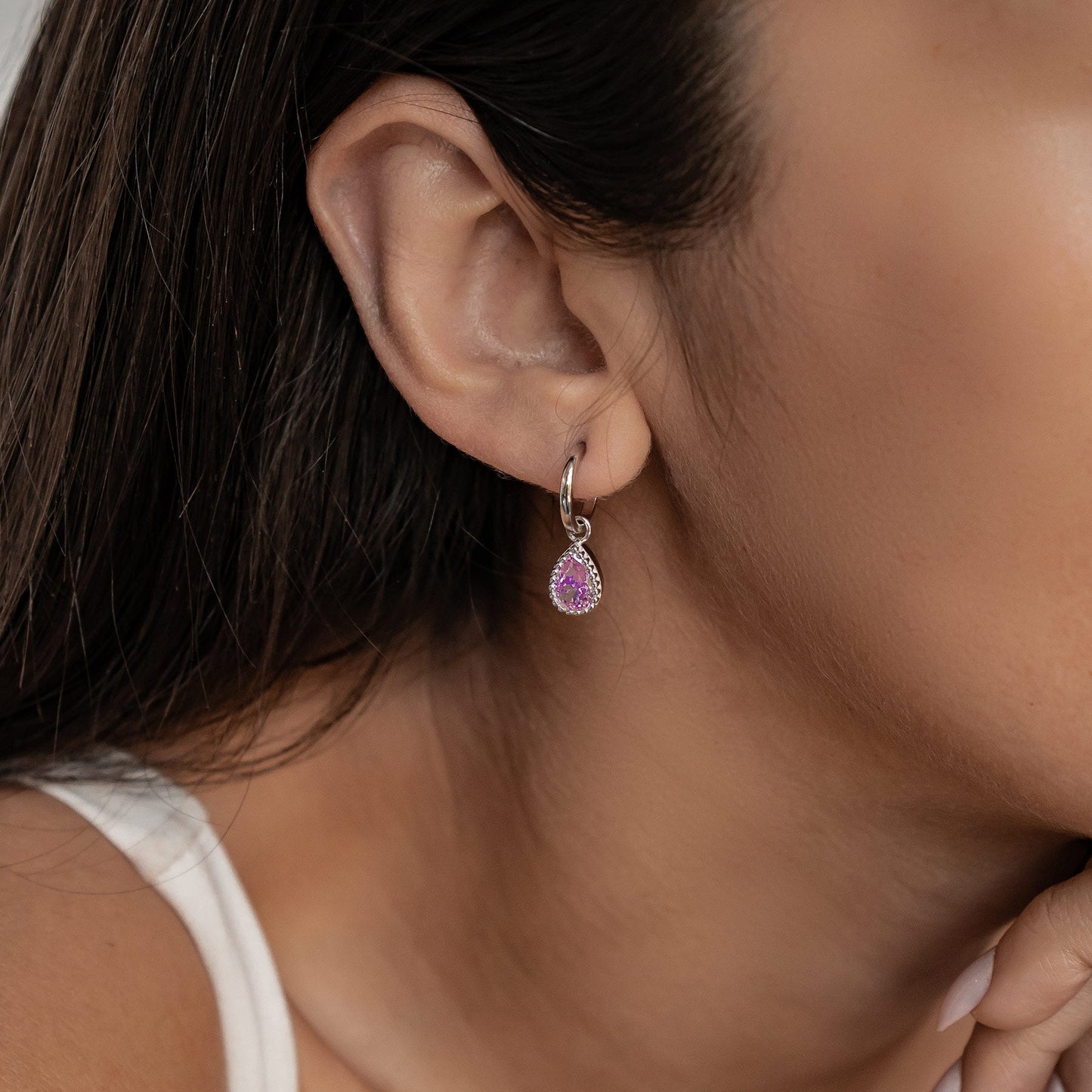 October Tourmaline Birthstone Hoop Earrings Sterling Silver