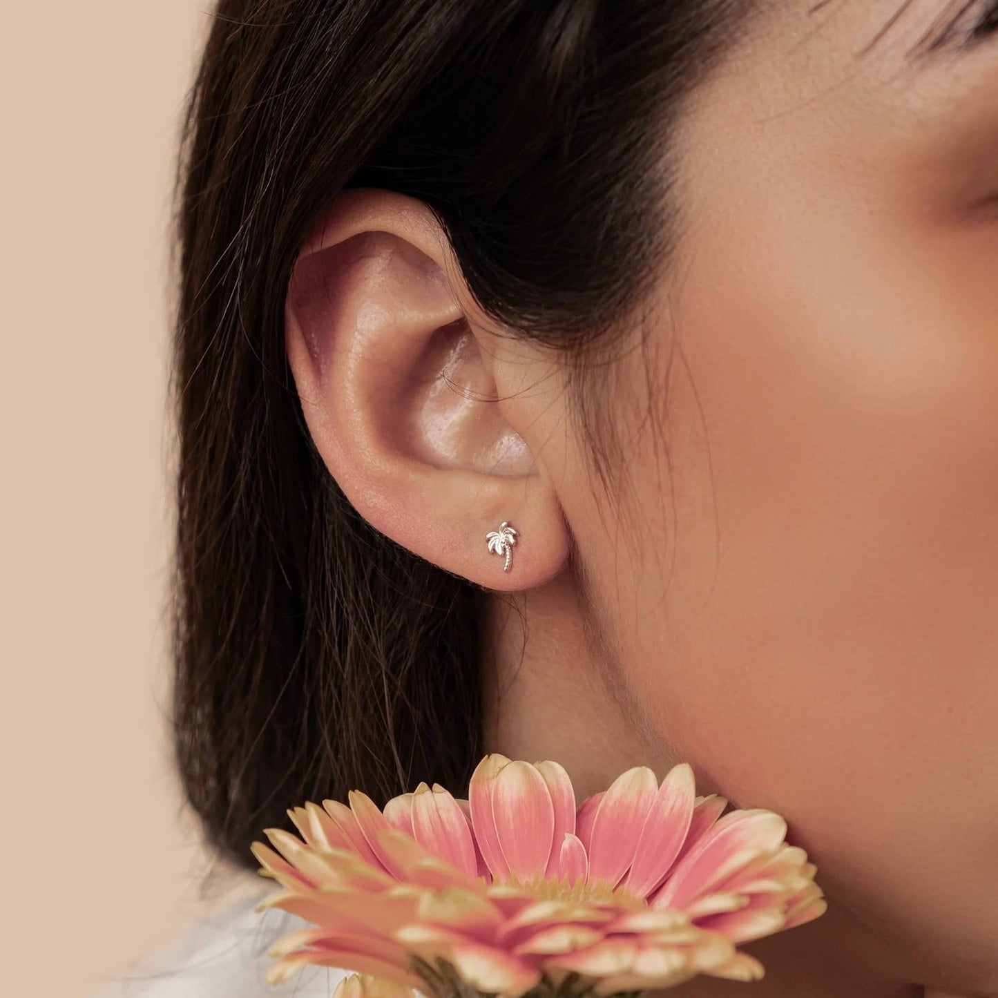 Palm Tree Stud Earrings Sterling Silver