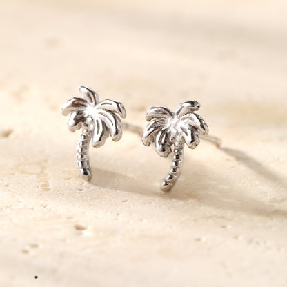 Palm Tree Stud Earrings Sterling Silver