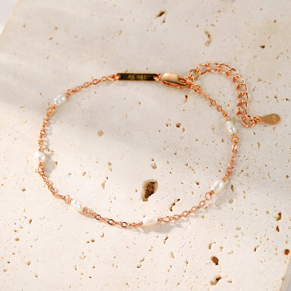 Pearl Chain Bracelet Sterling Silver Gold