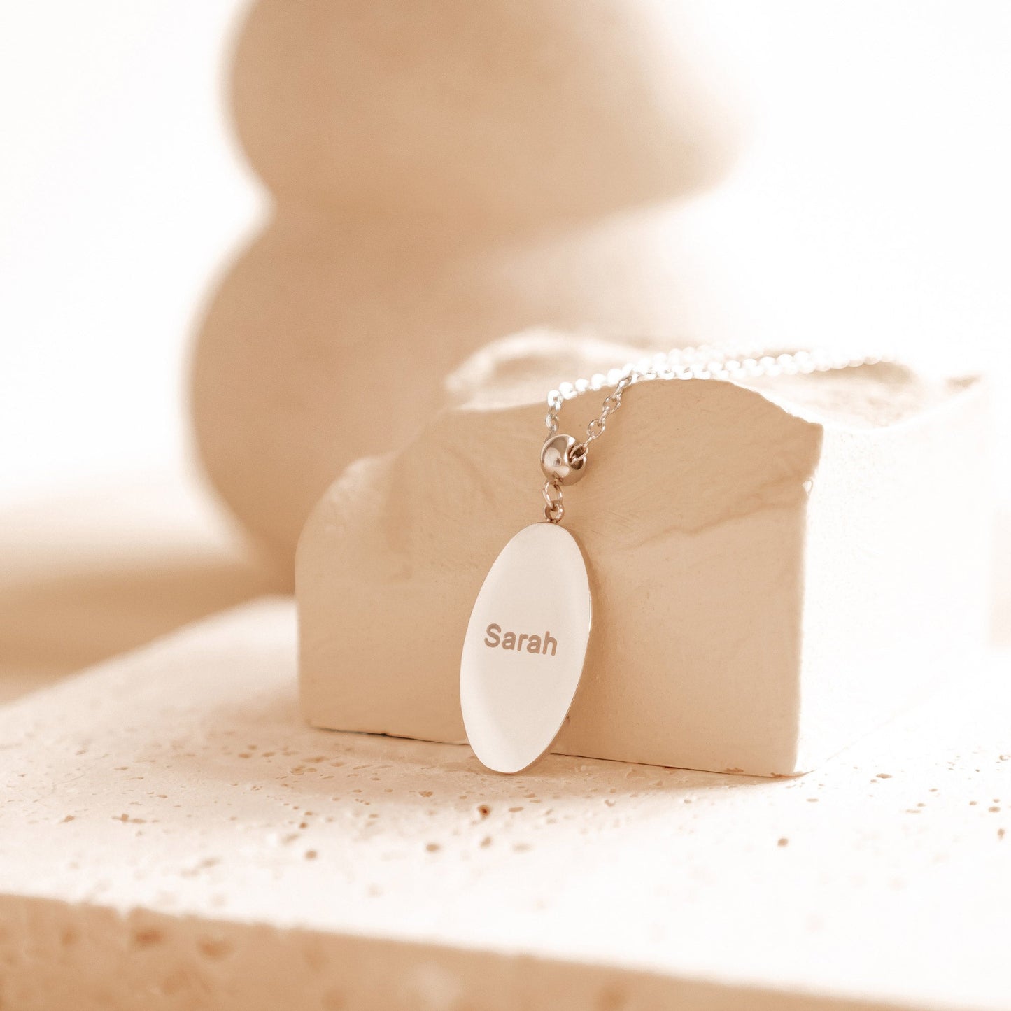 Personalized Oval Pendant Necklace Waterproof