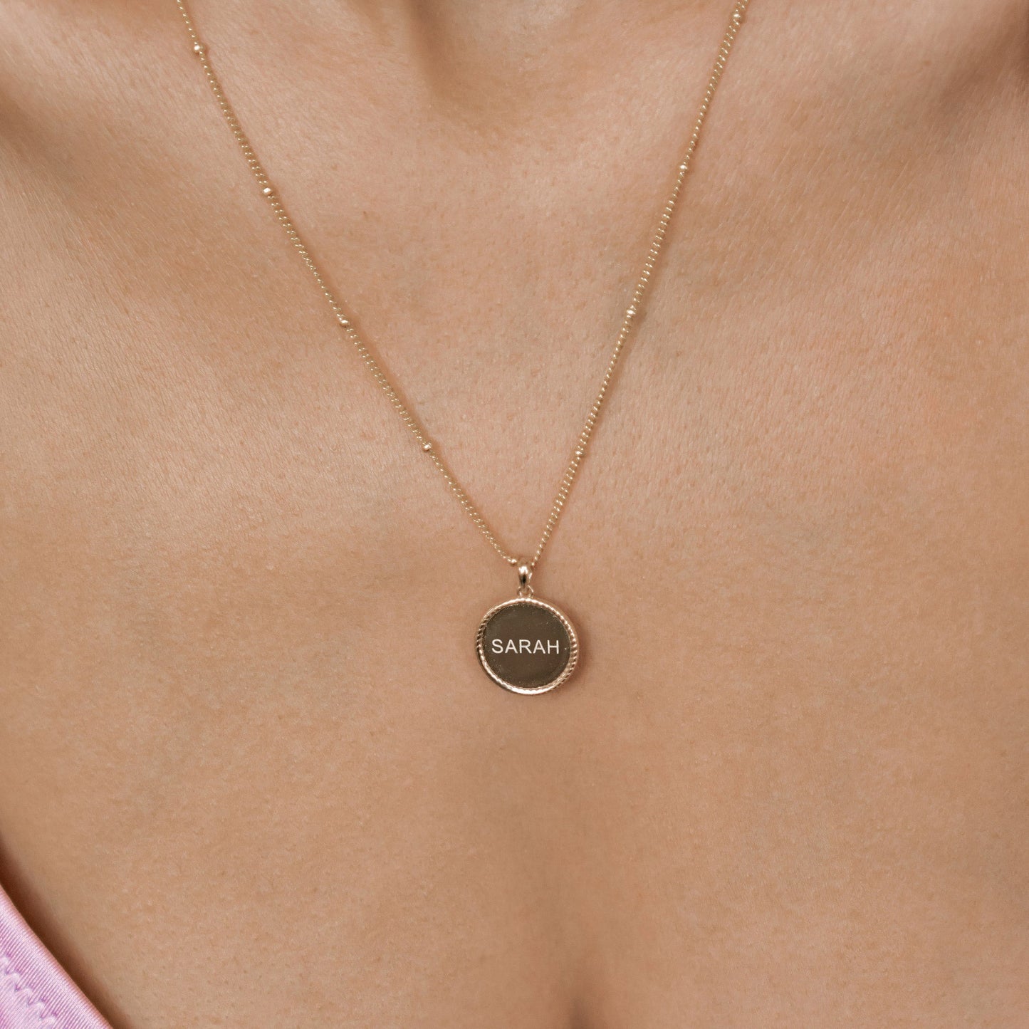 Personalized Round Rope Pendant Necklace Sterling Silver