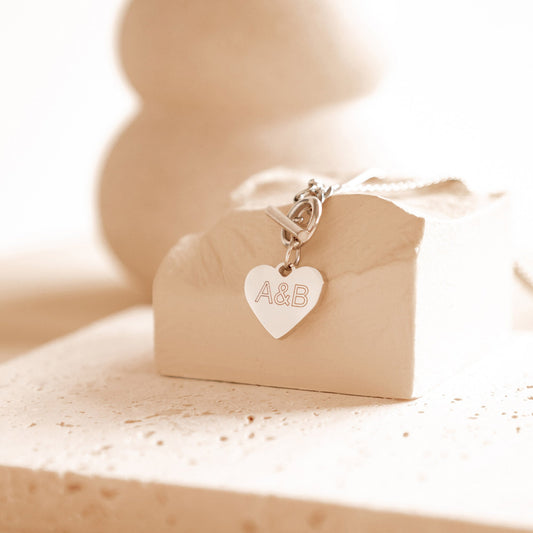 Personalized T-Bar Heart Pendant Necklace Waterproof