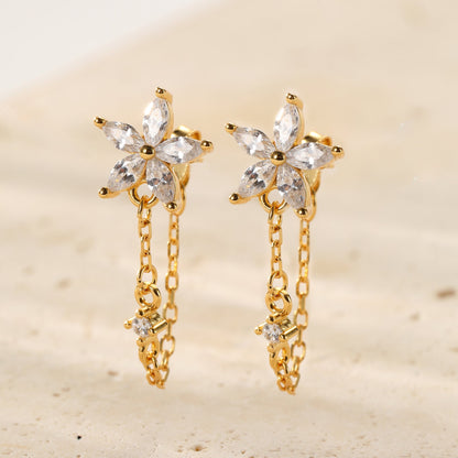 Petal Blossom Chain Earrings Sterling Silver