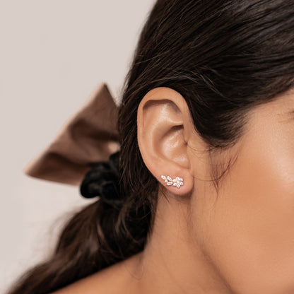 Petal Drape Climber Stud Earrings Sterling Silver