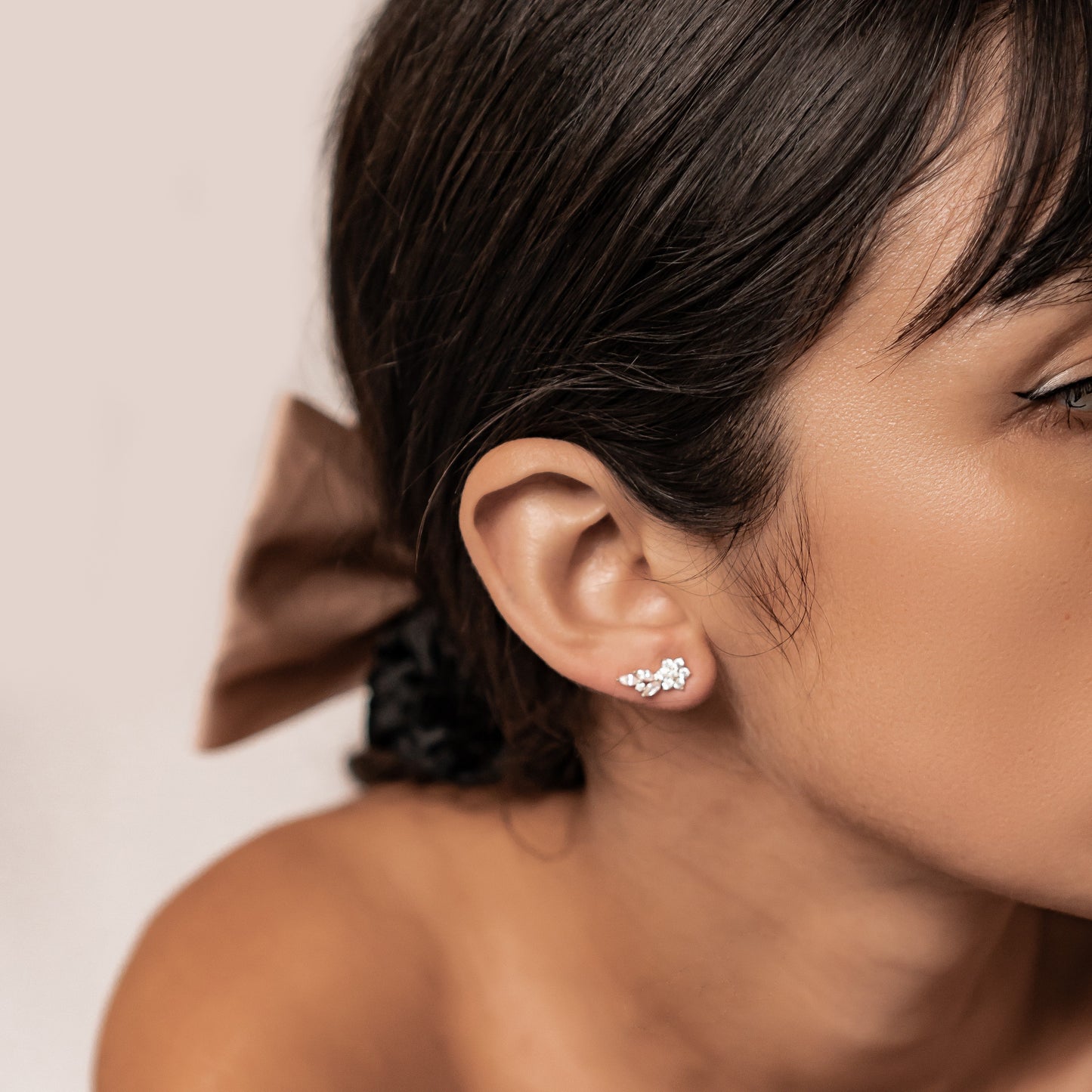 Petal Drape Climber Stud Earrings Sterling Silver