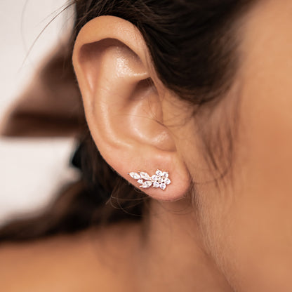 Petal Drape Climber Stud Earrings Sterling Silver