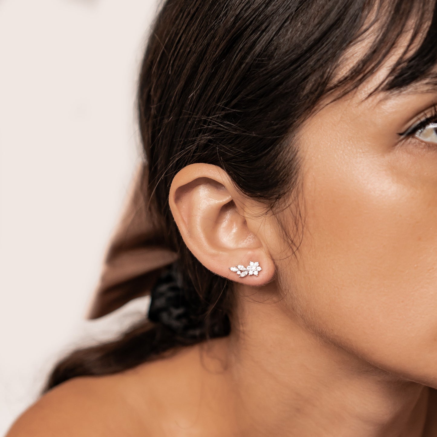 Petal Drape Climber Stud Earrings Sterling Silver