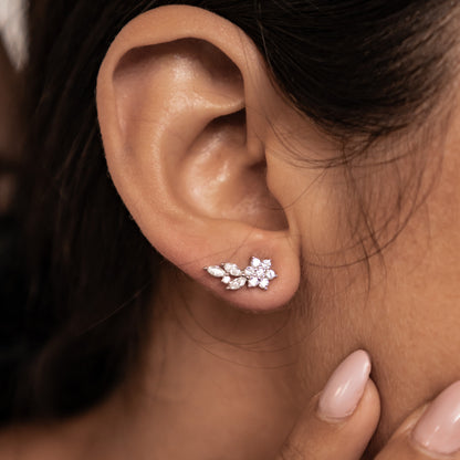 Petal Drape Climber Stud Earrings Sterling Silver