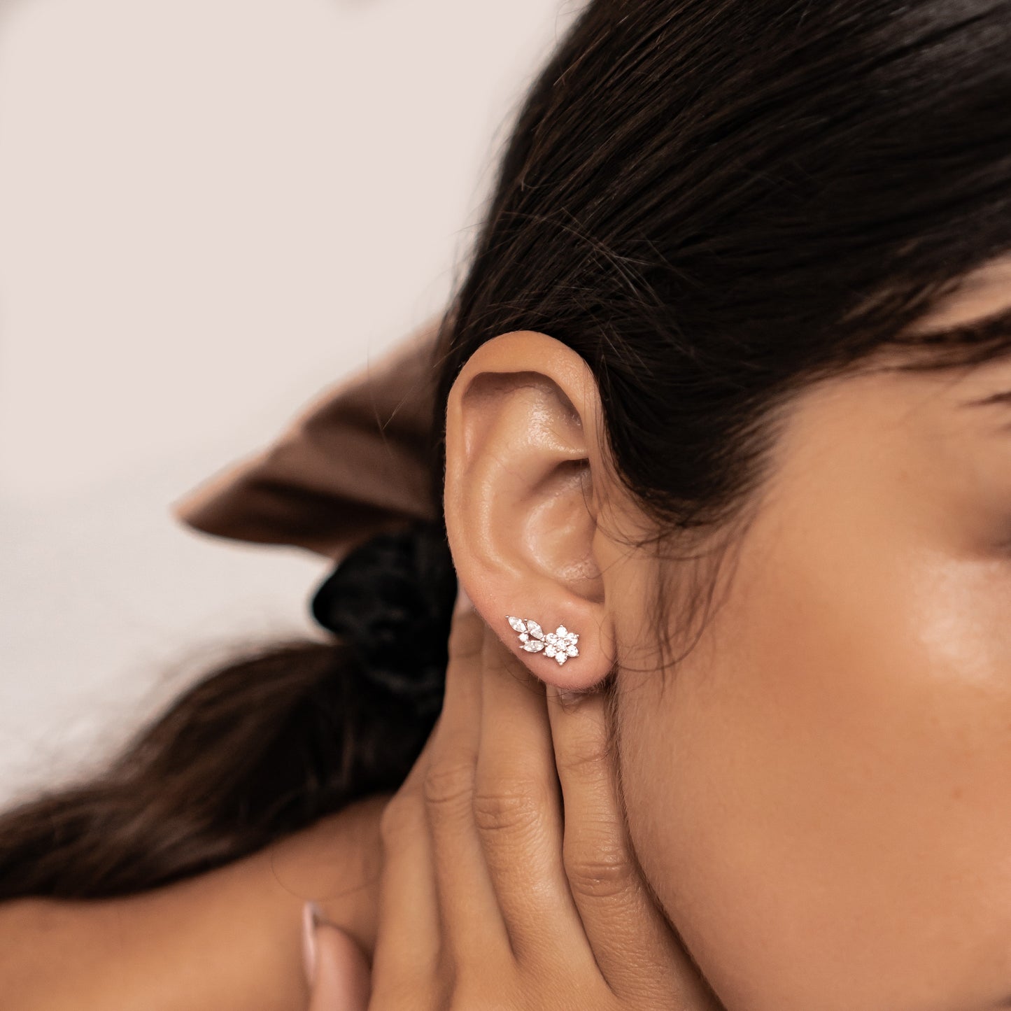 Petal Drape Climber Stud Earrings Sterling Silver