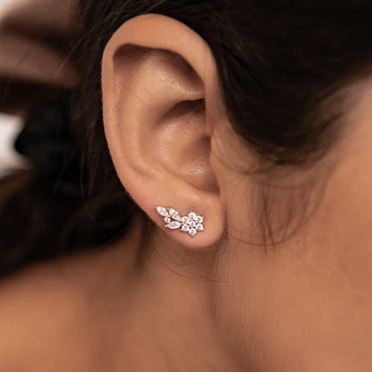 Petal Drape Climber Stud Earrings Sterling Silver