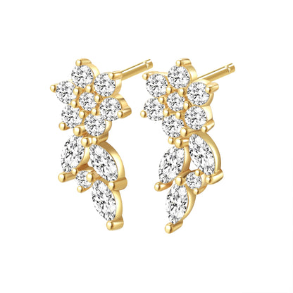 Petal Drape Climber Stud Earrings Sterling Silver