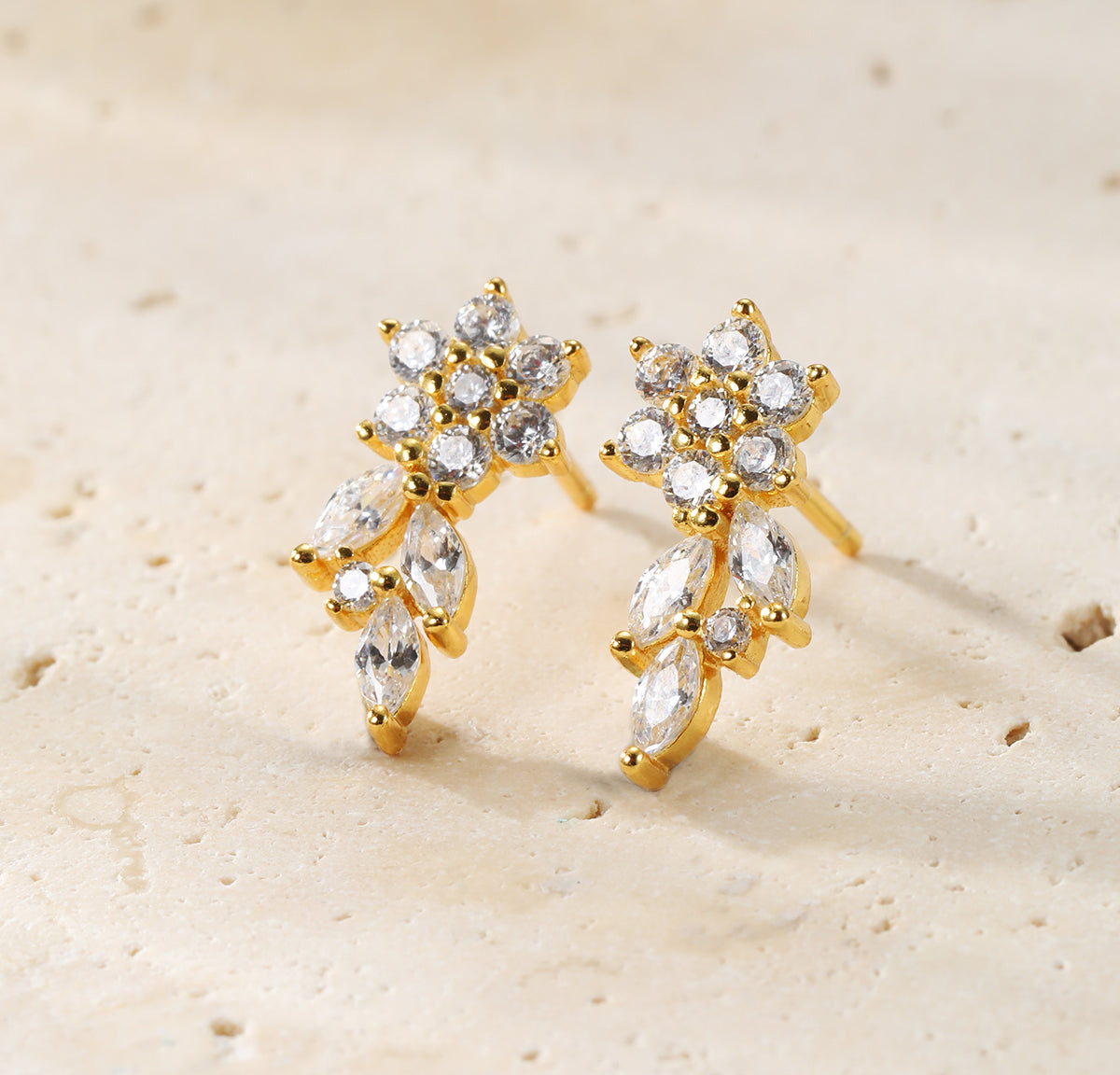 Petal Drape Climber Stud Earrings Sterling Silver