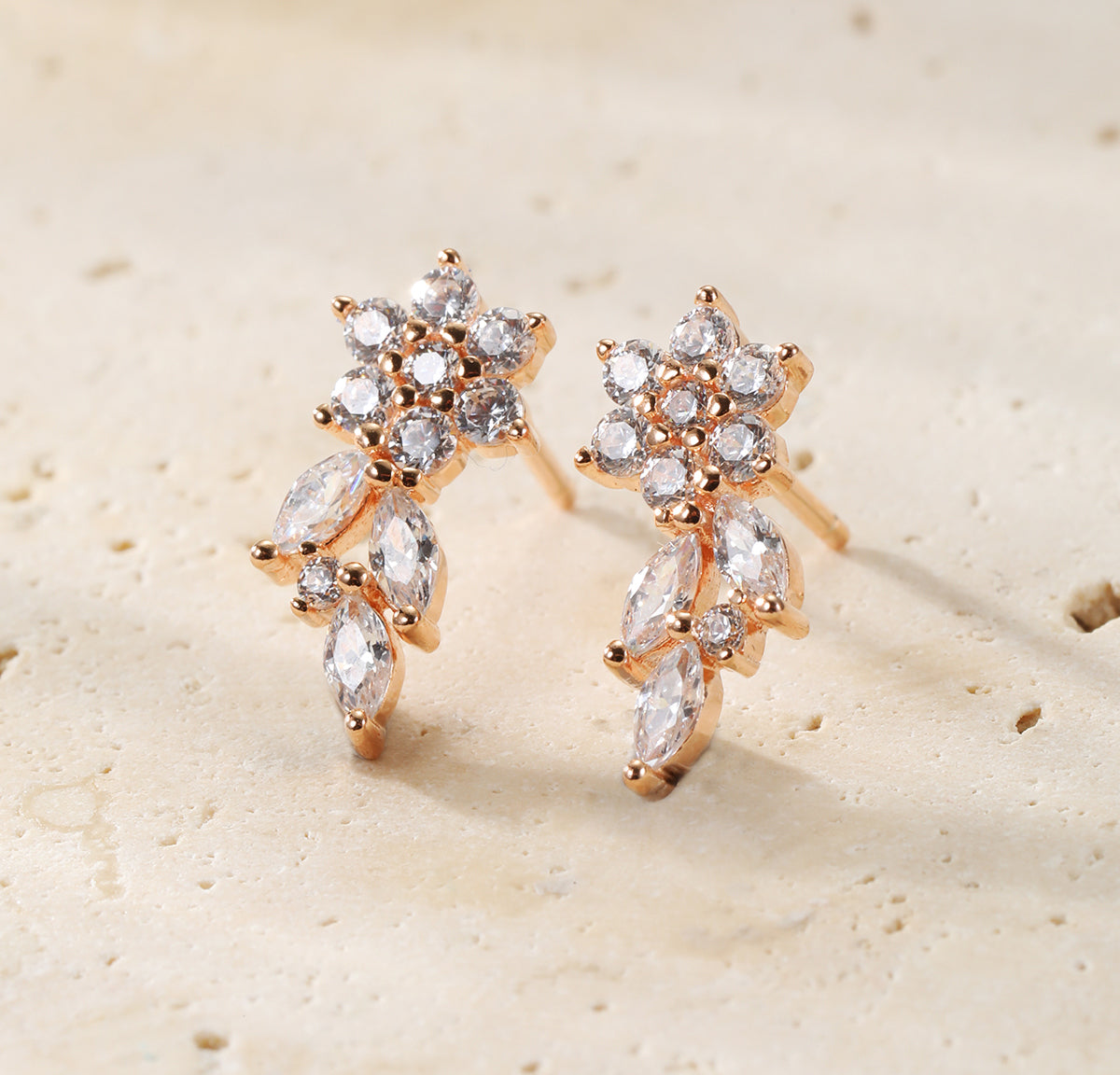 Petal Drape Climber Stud Earrings Sterling Silver