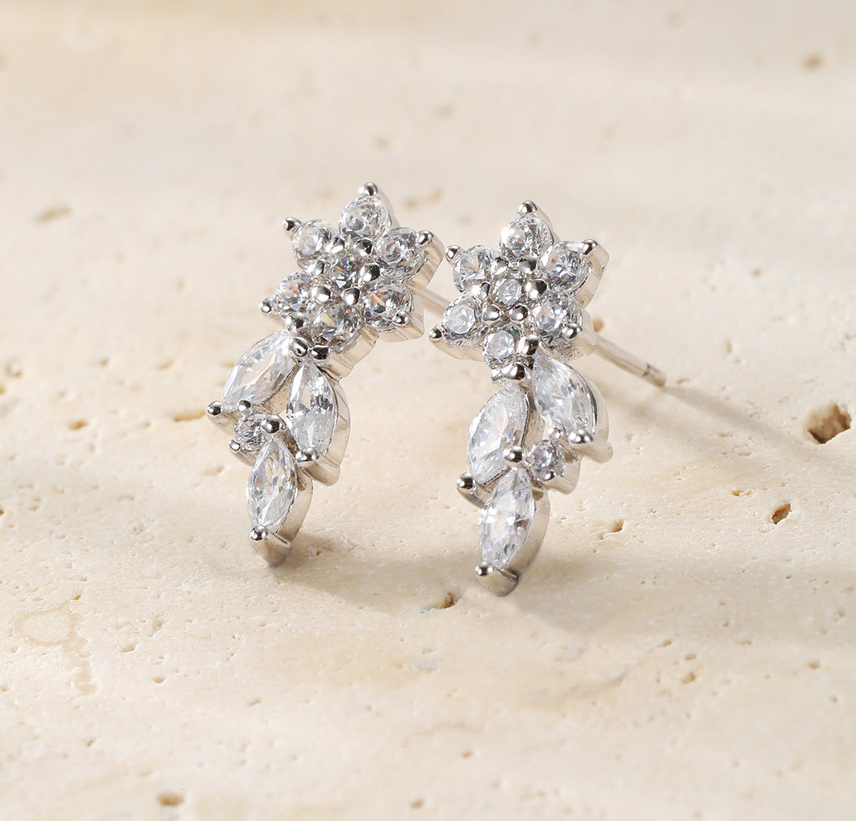 Petal Drape Climber Stud Earrings Sterling Silver