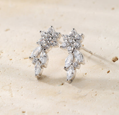 Petal Drape Climber Stud Earrings Sterling Silver