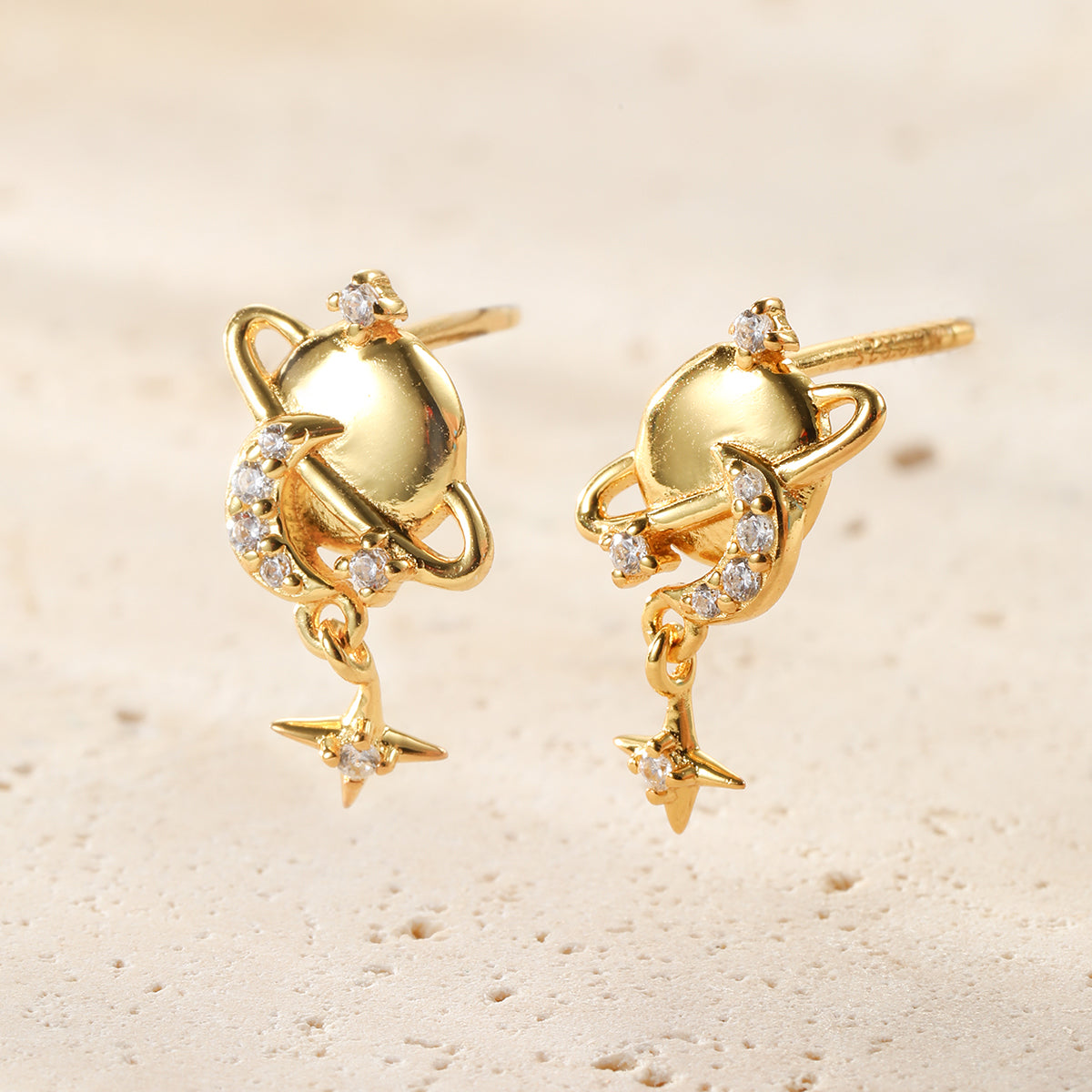 Planet Drop Stud Earrings Sterling Silver